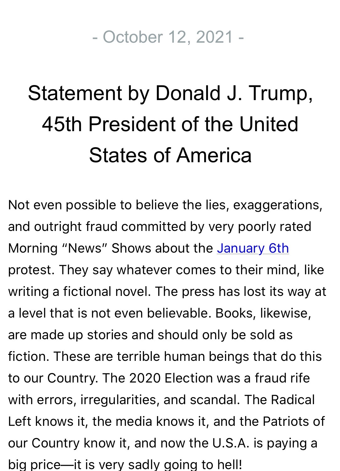 Save America, 45th President Donald Trump’s email statements