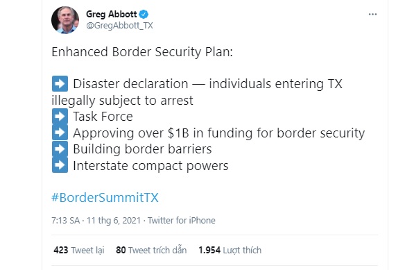 Greg Abbott Texas Gouvernor, Border Summit